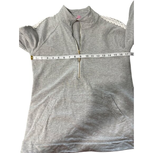 Lilly Pulitzer Women's Grey Pullover With Lace Trim & Half-Zip Collar Size S - Picture 6 of 9